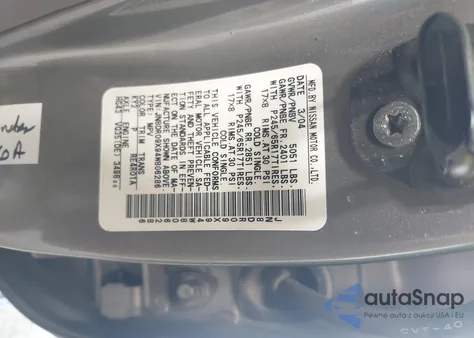 2004 Nissan Pathfinder Le Platinum z USA, uszkodzony, nr VIN JN8DR09X94W806286